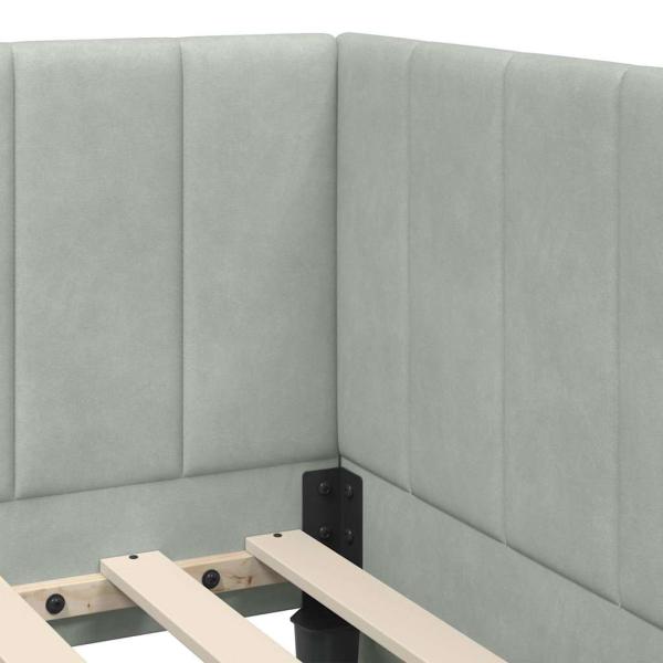 Eckbettgestell mit Matratze Hellgrau 100 x 200 cm Samt