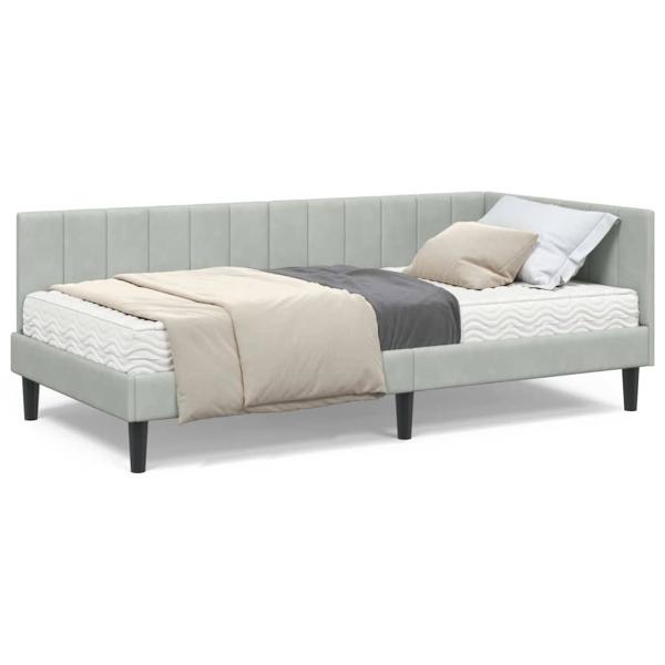 Eckbettgestell mit Matratze Hellgrau 100 x 200 cm Samt