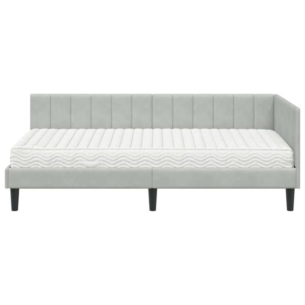 Eckbettgestell mit Matratze Hellgrau 100 x 200 cm Samt