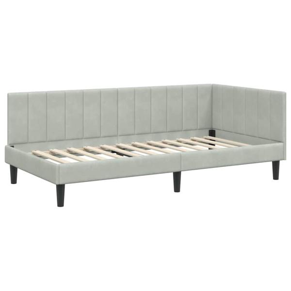 Eckbettgestell mit Matratze Hellgrau 100 x 200 cm Samt