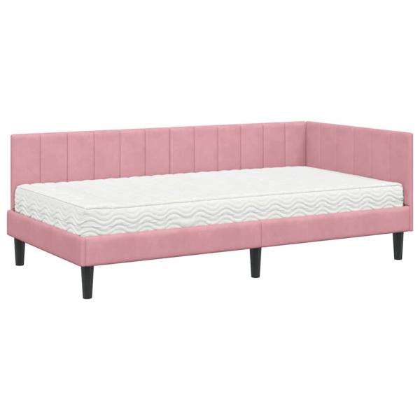 Eckbettgestell mit Matratze mit Kopfteil Rosa 100 x 200 cm Samt