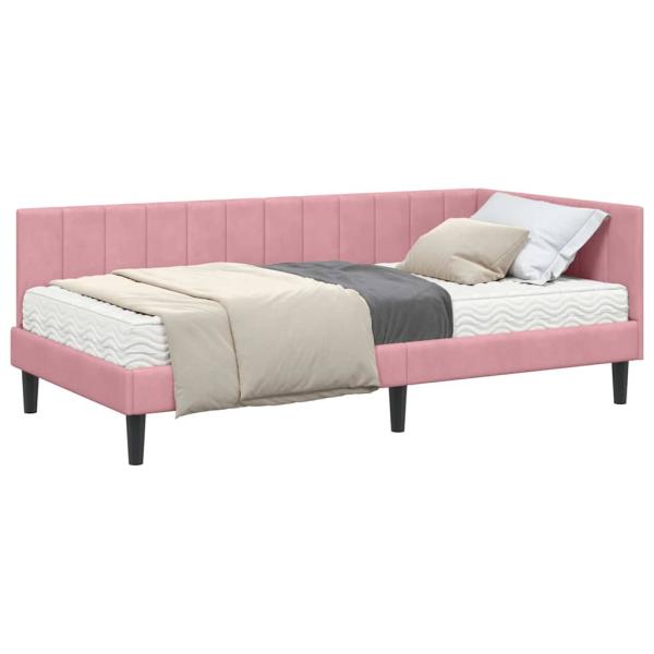 Eckbettgestell mit Matratze mit Kopfteil Rosa 100 x 200 cm Samt