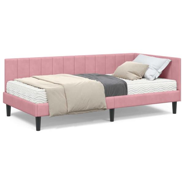 Eckbettgestell mit Matratze mit Kopfteil Rosa 100 x 200 cm Samt