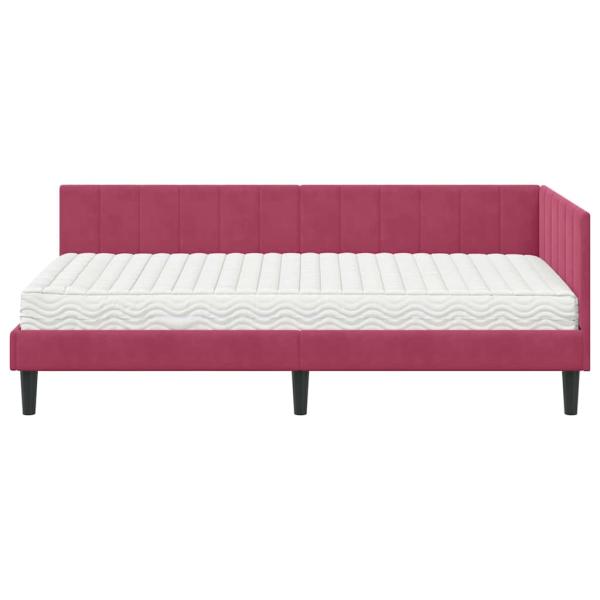 Eckbettgestell mit Matratze Weinrot 100 x 200 cm Samt