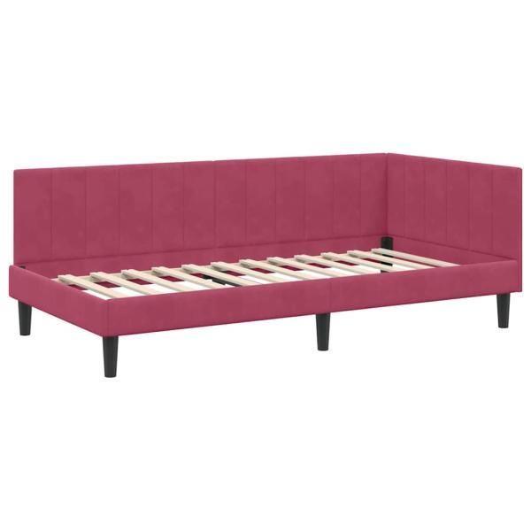 Eckbettgestell mit Matratze Weinrot 100 x 200 cm Samt