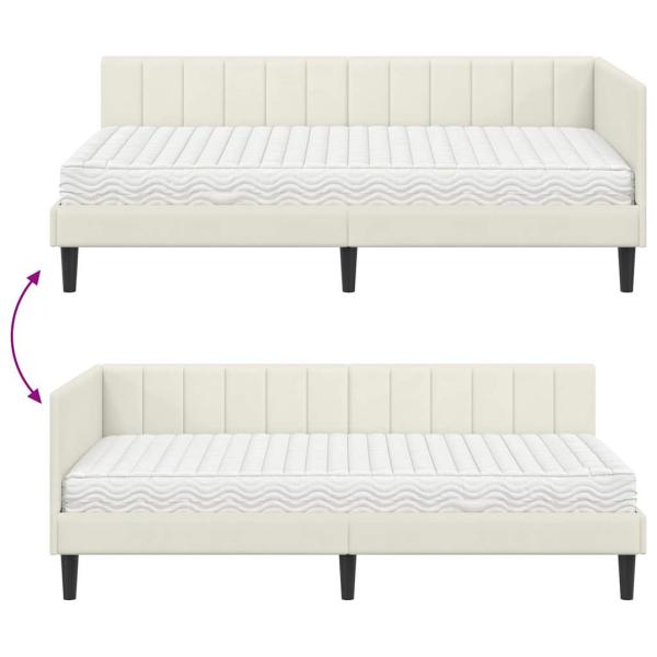 Eckbettgestell mit Matratze Creme 100 x 200 cm Samt