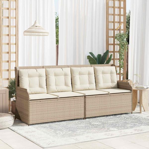 ARDEBO.de - Gartenbank mit Kissen Beige Poly Rattan