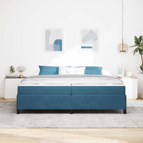 Bettgestell mit Matratze Dunkelblau und Weiß 200 x 200 cm Samt