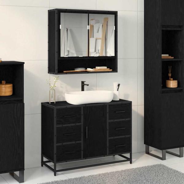 ARDEBO.de - Badezimmermöbel Set 2 pcs Schwarze Eiche 80 x 33 x 60 cm