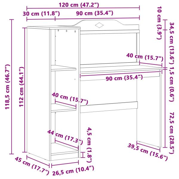 Kreidetafel Schreibtisch Weiß und grau 120 x 45 x 118.5 cm