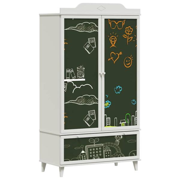 Kreidetafel Kleiderschrank mit Schubladen Weiß Holzwerkstoff