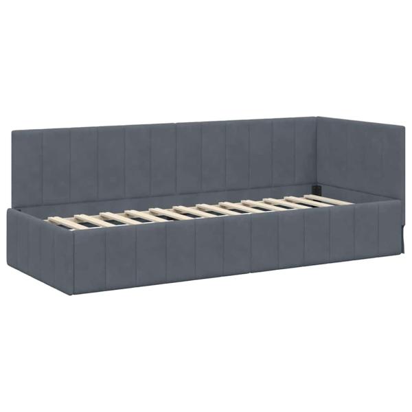 Eckbettgestell mit Kopfteil Dunkelgrau 80 x 200 cm Samt
