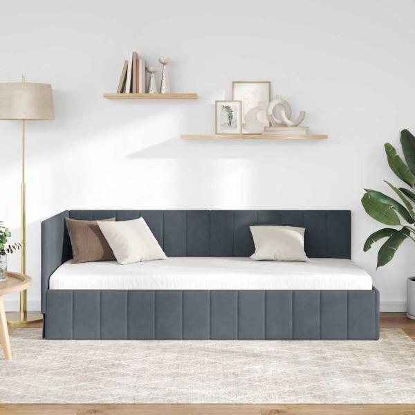 Eckbettgestell mit Kopfteil Dunkelgrau 80 x 200 cm Samt