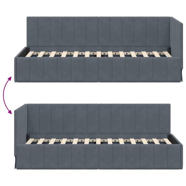 Eckbettgestell mit Kopfteil Dunkelgrau 80 x 200 cm Samt
