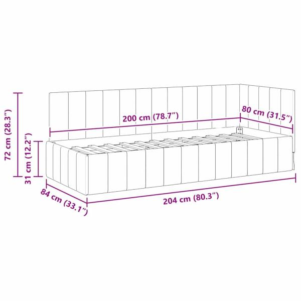 Eckbettgestell mit Kopfteil Schwarz 80 x 200 cm Samt