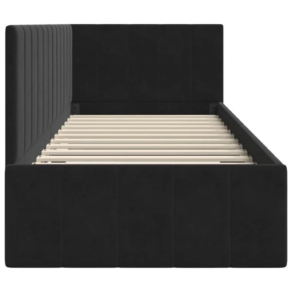 Eckbettgestell mit Kopfteil Schwarz 80 x 200 cm Samt
