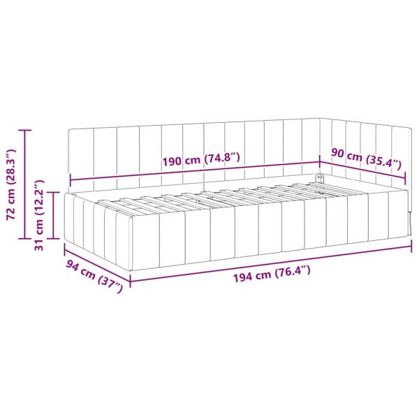 Eckbettgestell mit Kopfteil Schwarz 90 x 190 cm Samt