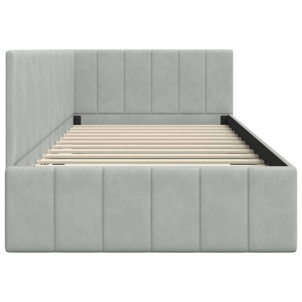 Eckbettgestell mit Kopfteil Hellgrau 90 x 200 cm Samt