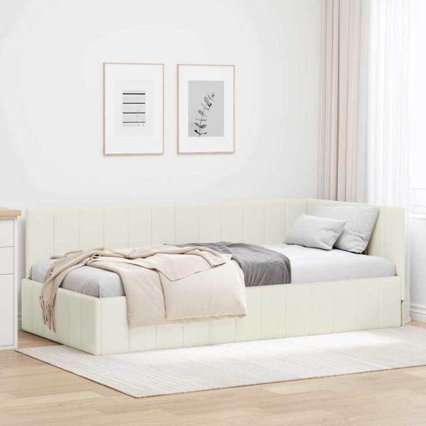 ARDEBO.de - Eckbettgestell mit Kopfteil Creme 90 x 200 cm Samt