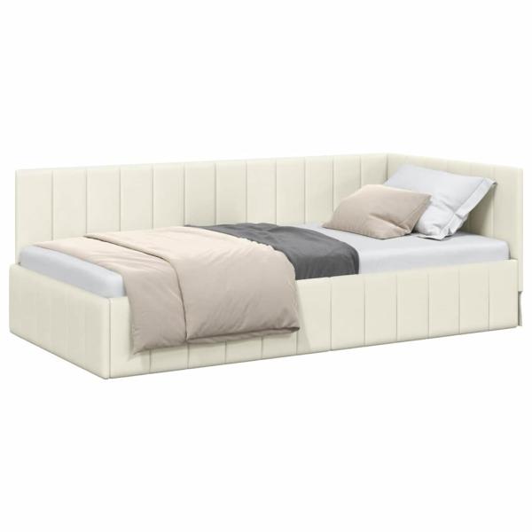 Eckbettgestell mit Kopfteil Creme 90 x 200 cm Samt