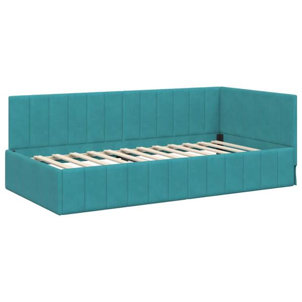 Eckbettgestell mit Kopfteil Türkis 90 x 200 cm Samt