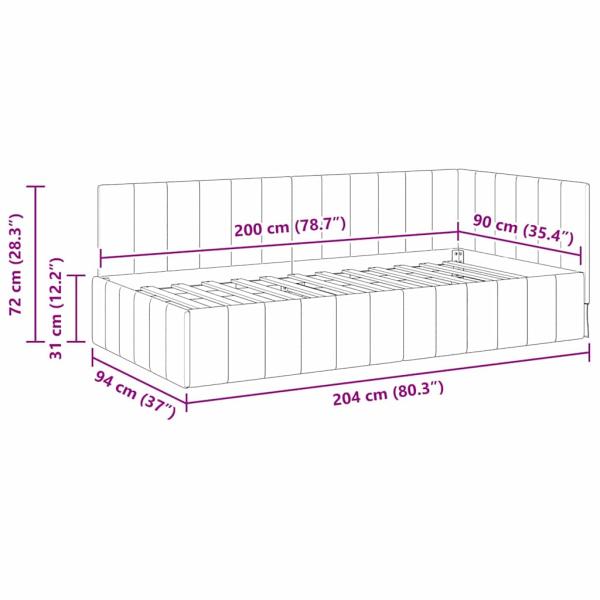 Eckbettgestell mit Kopfteil Türkis 90 x 200 cm Samt