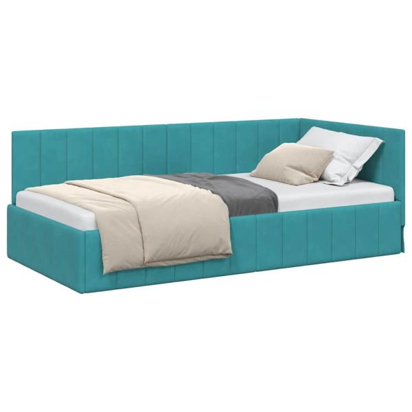 Eckbettgestell mit Kopfteil Türkis 90 x 200 cm Samt