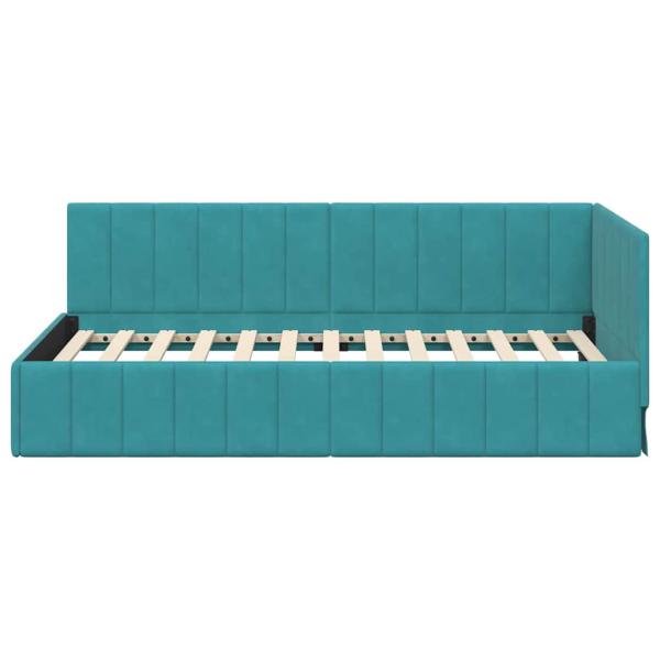 Eckbettgestell mit Kopfteil Türkis 90 x 200 cm Samt