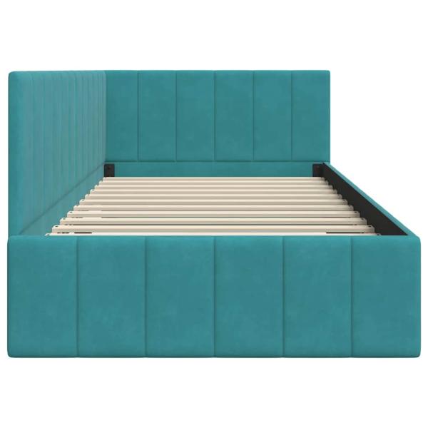 Eckbettgestell mit Kopfteil Türkis 90 x 200 cm Samt