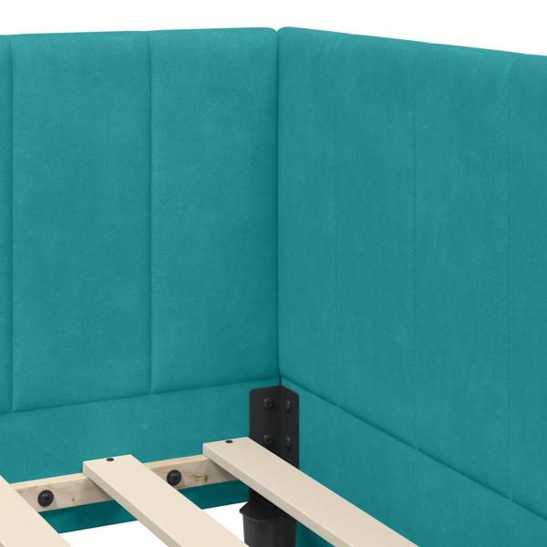 Eckbettgestell mit Kopfteil Türkis 90 x 200 cm Samt