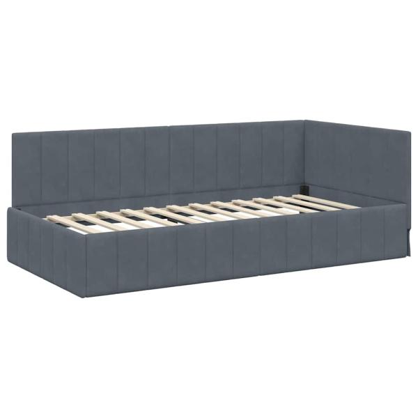 Eckbettgestell mit Kopfteil Dunkelgrau 100 x 200 cm Samt