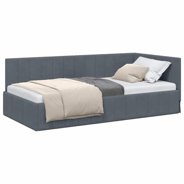 Eckbettgestell mit Kopfteil Dunkelgrau 100 x 200 cm Samt