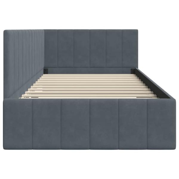 Eckbettgestell mit Kopfteil Dunkelgrau 100 x 200 cm Samt