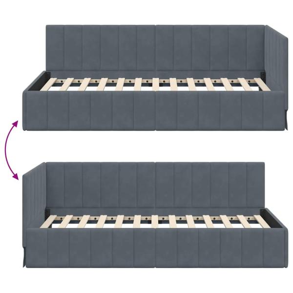 Eckbettgestell mit Kopfteil Dunkelgrau 100 x 200 cm Samt