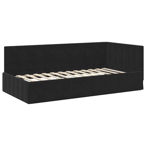 Eckbettgestell mit Kopfteil Schwarz 100 x 200 cm Samt