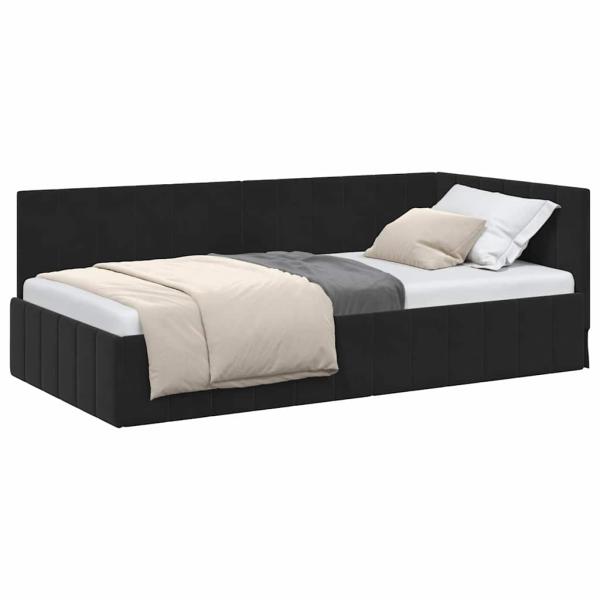 Eckbettgestell mit Kopfteil Schwarz 100 x 200 cm Samt
