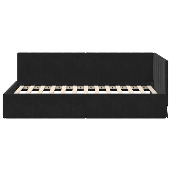 Eckbettgestell mit Kopfteil Schwarz 100 x 200 cm Samt