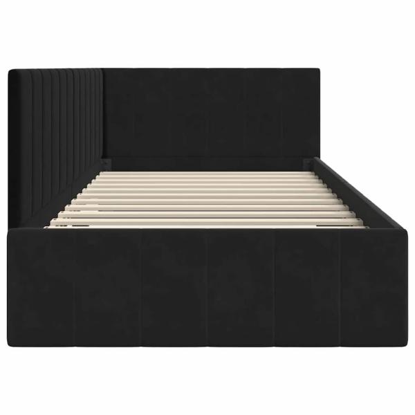 Eckbettgestell mit Kopfteil Schwarz 100 x 200 cm Samt