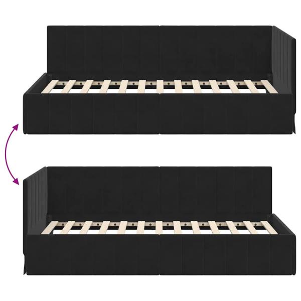 Eckbettgestell mit Kopfteil Schwarz 100 x 200 cm Samt