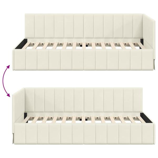Eckbettgestell mit Kopfteil Creme 100 x 200 cm Samt