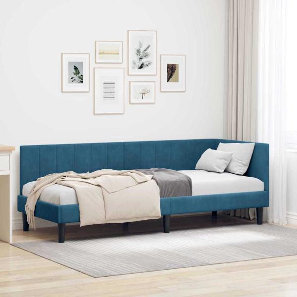 ARDEBO.de - Eckbettgestell mit Kopfteil Blau 80 x 200 cm Samt
