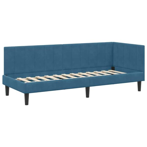 Eckbettgestell mit Kopfteil Blau 80 x 200 cm Samt