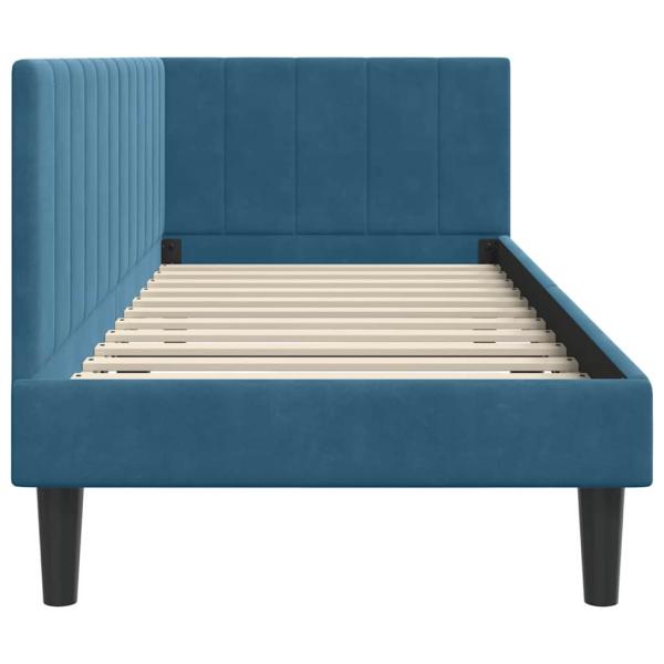 Eckbettgestell mit Kopfteil Blau 80 x 200 cm Samt