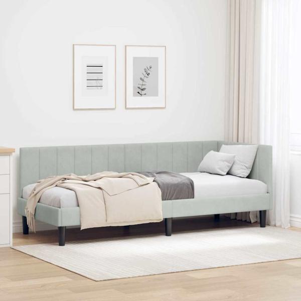 ARDEBO.de - Eckbettgestell mit Kopfteil Hellgrau 80 x 200 cm Samt