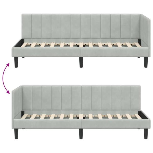 Eckbettgestell mit Kopfteil Hellgrau 80 x 200 cm Samt