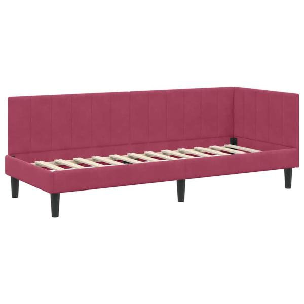 Eckbettgestell mit Kopfteil Weinrot 80 x 200 cm Samt