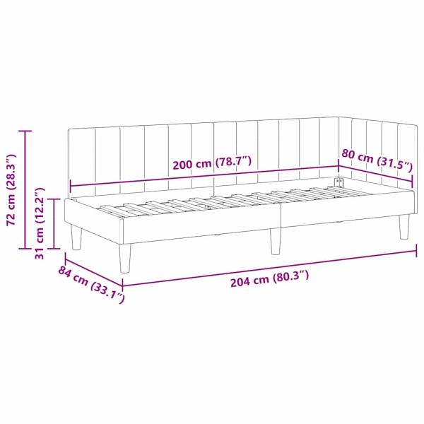 Eckbettgestell mit Kopfteil Weinrot 80 x 200 cm Samt