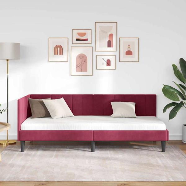 Eckbettgestell mit Kopfteil Weinrot 80 x 200 cm Samt