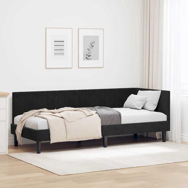 ARDEBO.de - Eckbettgestell mit Kopfteil Schwarz 80 x 200 cm Samt