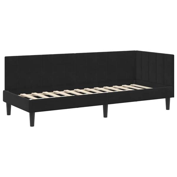 Eckbettgestell mit Kopfteil Schwarz 80 x 200 cm Samt